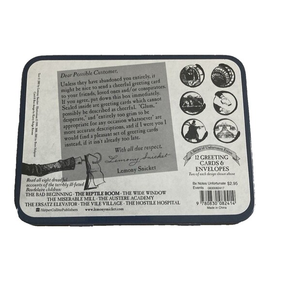 A Series of Unfortunate Events 12 Dismal Cards & Envelopes 2001 Sealed in Tin - Picture 5 of 12